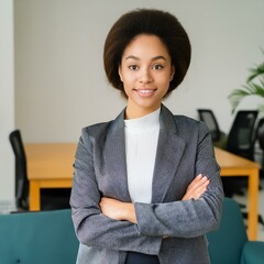 Wall Mural - Portrait of a professional woman in a suit. Business woman standing in an office