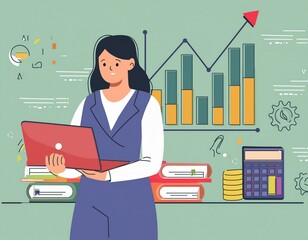 Wall Mural - Business Financing Accounting Banking Concept, Businesswoman doing finances and calculating financial report with business graph growth cahrt, finance and investment concept