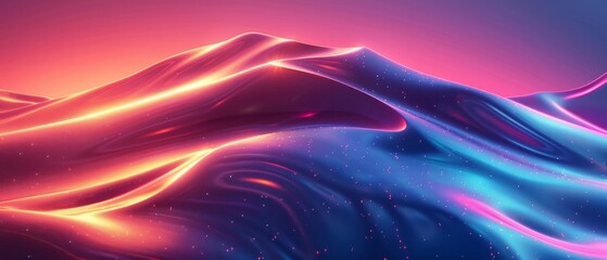 Aufkleber - Vivid abstract digital landscape with dynamic waves in vibrant neon colors, perfect for modern backgrounds and creative projects.