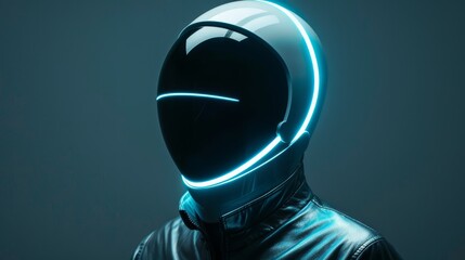 Wall Mural - Silhouette of a faceless futuristic figure with neon light effects, minimal ivory background