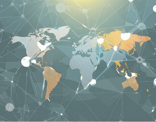 Wall Mural - Abstract world map, concept of global network and connectivity, international data transfer and cyber technology, worldwide business, information exchange and telecommunication