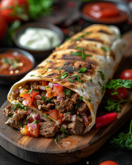 beef shawarma rolls on wooden board, Ai Generated Images