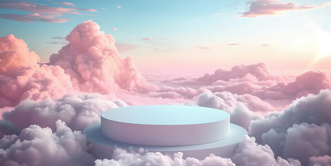 background podium pink 3d product sky platform display cloud pastel scene render stand. pink podium 