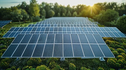 Poster - In excellent quality of solar panels for commercial use protection of the environment. top view. Generative AI.