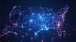 © Emile - digital map of usa concept of united states of america network and connectivity data transfer and cyber tech business and information exchange and telecommunication.illustration