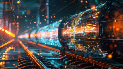 double exposure of an oil pipeline overlaid with stock market graphs and financial data