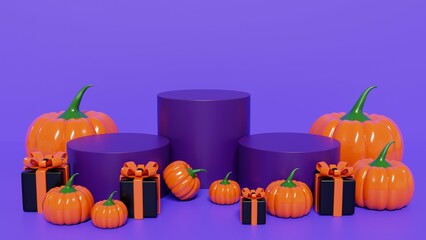 Wall Mural - Happy halloween 3d podium display. Halloween background