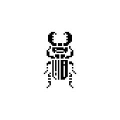 Poster - Stag beetle pixel art bug insect pest icon, isolated vector illustration. Element design for stickers, embroidery, mobile app. Video game sprite. Insect repellent logo.