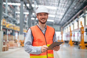 Portrait of a confident engineer in a train maintenance center