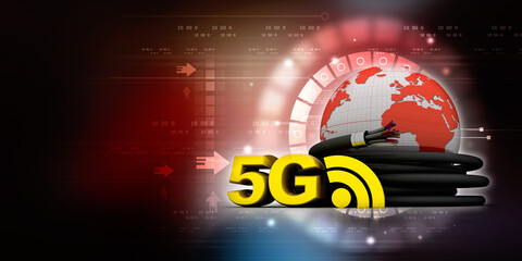 Poster - 3d rendering Fiber optical cable detail with 5G wifi
