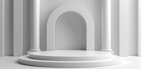 Poster - A white pedestal display with an empty podium on a cylinder background concept. Generative AI.