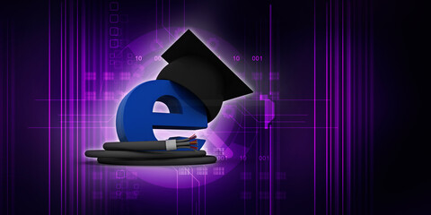 Sticker - 3d rendering Fiber optical cable with graduate cap on e mail sign
