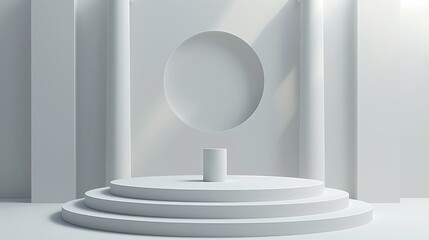 Aufkleber - A white pedestal display with an empty podium on a cylinder background concept. Generative AI.