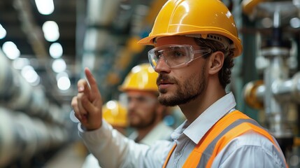 Aufkleber - Health and safety officer conducts GMP training, attentive workers in industrial setting. Generative AI.