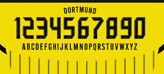 Poster - Borussia Dortmund font vector team 2024 - 2025 kit sport style font. football style font with lines. bvb and bundesliga. retro font soccer.sports style letters and numbers for soccer team, germany fon