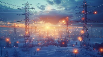 Smart grids manage energy distribution efficiently and reduce waste. Integrated energy system concept. Generative AI.