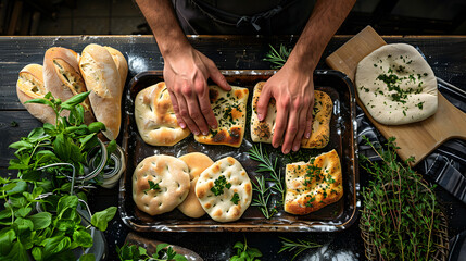 Wall Mural - Bread and raw materials for flavoring such as flour, yeast, and production equipment