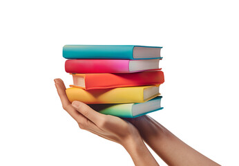 Wall Mural - hand holding colorful pile of books	
