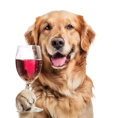 Wall Mural - Dog holding wine glass, full body standing on transparency background PNG
