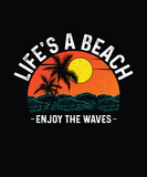 Fototapeta Panele - Vintage Summer T-shirt Design Life's a Beach Enjoy The Waves