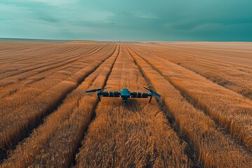 Wall Mural - Aerial drones in agriculture for efficient crop health analysis, agricultural surveillance, and innovative treatment techniques in viticulture and corn cultivation