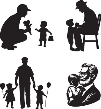 happy father's day Silhouette vector style white background - Generative AI