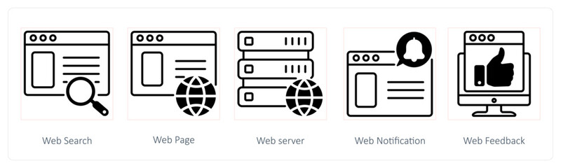 Sticker - A set of 5 Seo icons as web search, web page, web server