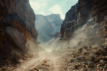 Wall Mural - A dusty trail disappearing into the rocky canyons upscaled 6