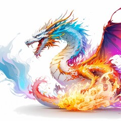 Wall Mural - Colorful 3D dragon animation with fire, suitable for background or design on a t-shirt 
