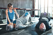 © peopleimages.com - Woman, senior couple and fitness ball in gym for health, wellness and exercise. Female physiotherapist, people and equipment in training centre for retirement, rehabilitation and physical therapy