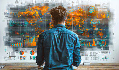Poster - Businessman Analyzing Financial Graph, Forex Charts, Monitoring Economic Growth, Business Investment Analysis in Stocks and Currency Exchange
