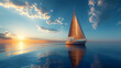 © artist - Lone modern sail boat sailing on calm blue water