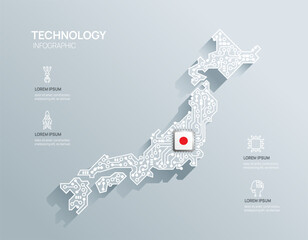 circuit chip board semiconductor technology infographic. infograph circuit board japan map shape con