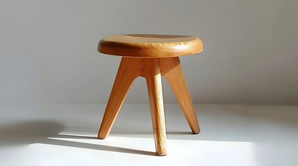 A stool with three legs, made of solid wood and designed in the style of minimalism.
