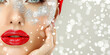 © www.freund-foto.de - Gesicht mit roten Lippen einer schönen Frau mit Glitzer und Strass Steinen für Poster und Druckvorlage Nahaufnahme