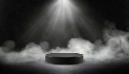 Wall Mural - Podium black dark smoke background product platform abstract stage texture fog spotlight