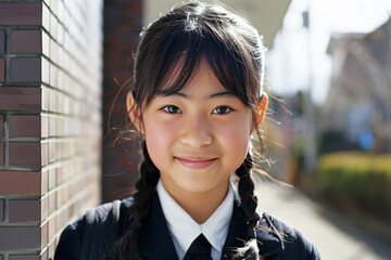 Wall Mural - Portrait of young Asian girl in school uniform