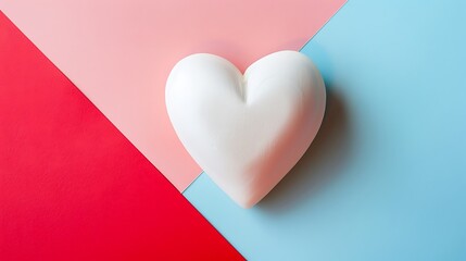 Wall Mural - White foam plastic heart on two colored geometric background