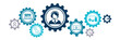 © Design - IT support vector illustration. Blue concept with icons related to IT helpdesk, hotline or helpline, remote or online tech support, technical assistance, specialist software support.
