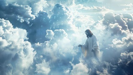 Wall Mural - Jesus Christ in Heaven, above clouds