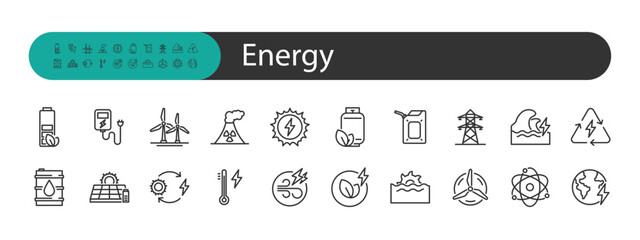 set of energy resource icons, power, green energy