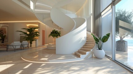 Poster - Modern, simple, clean single staircase in the house. Generative AI. Interior