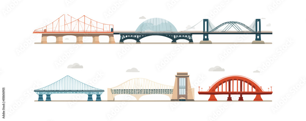 Set of road bridges. Collection of different types of bridges ...