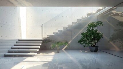 Sticker - Modern, simple, clean single staircase in the house. Generative AI. Interior