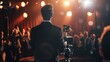 © Eric - An entrepreneur man attending a prestigious industry awards ceremony, proudly accepting a trophy on stage amidst applause and flashing cameras.