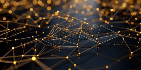 Poster - the golden bright sphere shape object that has been connected with the link of the bright line that 