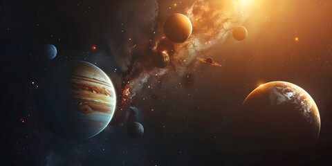 Wall Mural - expansive celestial panorama of planets stars and galaxies in the vast cosmos