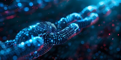 Poster - glowing blockchain technology concept with futuristic digital data network and artificial intelligen