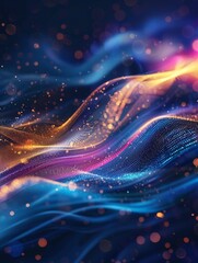 Wall Mural - abstract futuristic background with gold PINK blue glowing neon moving high speed wave lines and bokeh lights. Data transfer concept Fantastic wallpaper