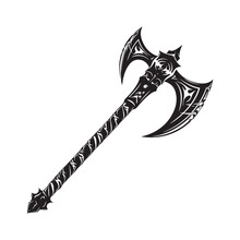 A black and white silhouette of a battle Axe Stock Vector isolated on white